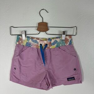 Patagonia Baggies Shorts Costa Roca Pink Print Elastic Waist Kids Size M 10